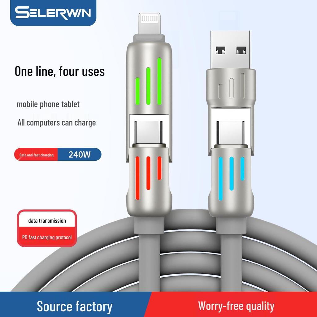 240W Fast Charging Multi-Function Type-C Cable with Colorful Breathing Light for Mobile Phones and Cars