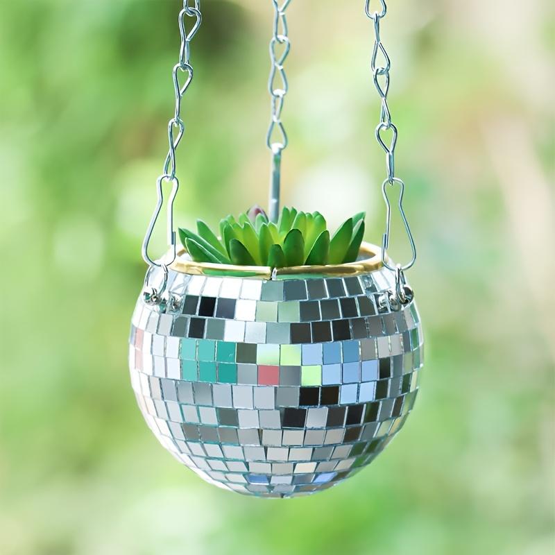 WTEMPO Disco Style Vase Succulent Plant Pots with Iron Chains Mirrored Flower Pots, Storage Hanging Baskets, Reflective Vintage Disco Ball Planters