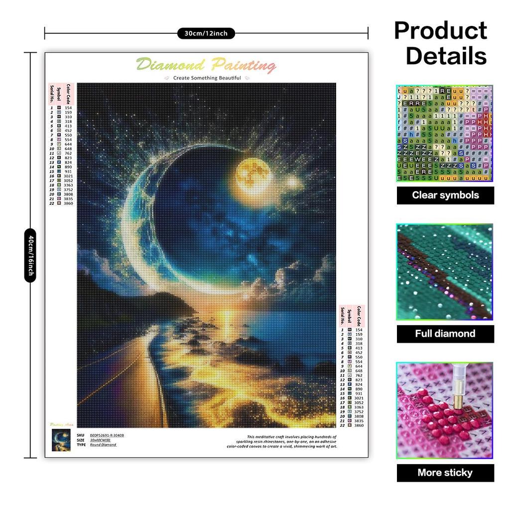 Diy Full Round Diamond Painting Landscape Moon Embroidery Cross Stitch Gift Home Decoration 30x40cm/12x16inch