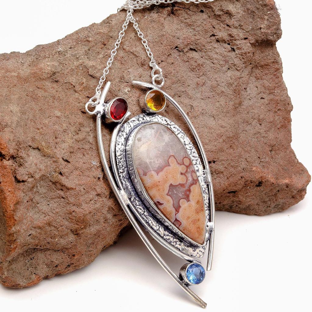 Серебряное ожерелье с агатом и цитрином на День матери, 20 дюймов