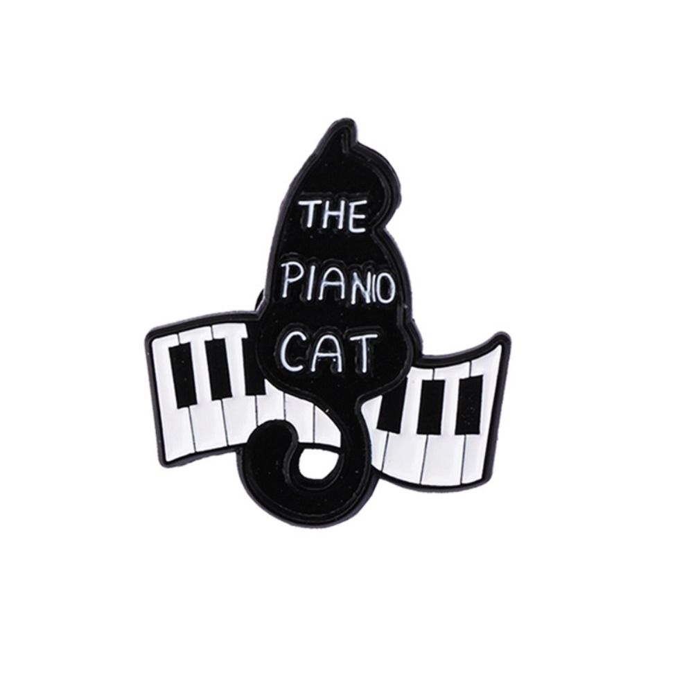 Purring Kitten Black Cat Enamel Pin Cartoon Beating Note Brooch Exquisite Piano Cat Badge  Skirts