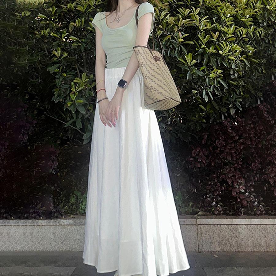 Женская весенне-летняя белая миди-юбка мягкого стиля с высокой талией и облегающего кроя - Элегантная женственная юбка-полусолнце
