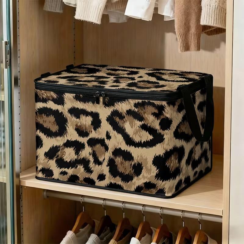 Leopard Print Foldable Storage Bin, Large Capacity Non-woven Storage Box with Dual Carry Handles