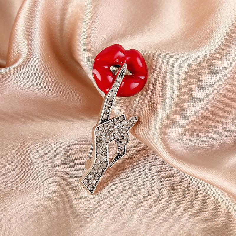 Feel Dripping Oil Red Lip Brooch Ins Design Sense Creative Personality Simple Diamond-Encrusted Sweater Corsage Accessories
