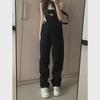 High-Waisted Black Denim Wide-Leg Overalls for Women - Loose Fit, Plus Size, Perfect for Spring and Autumn
