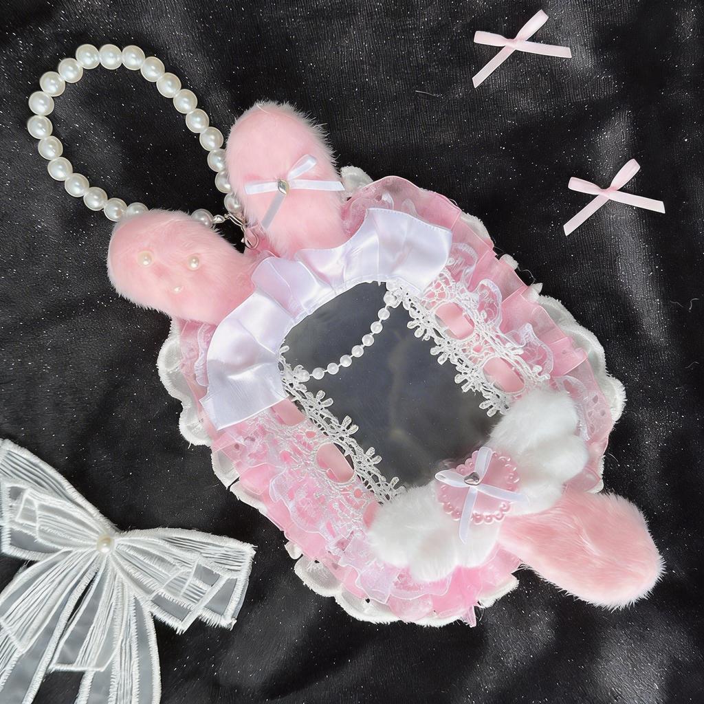 Милый Держатель Карточек с Ушками Кролика и Кружевным Бантом Kawaii Чехол для ID и Кредитных Карт для Девочек Модный Косплей Аксессуар