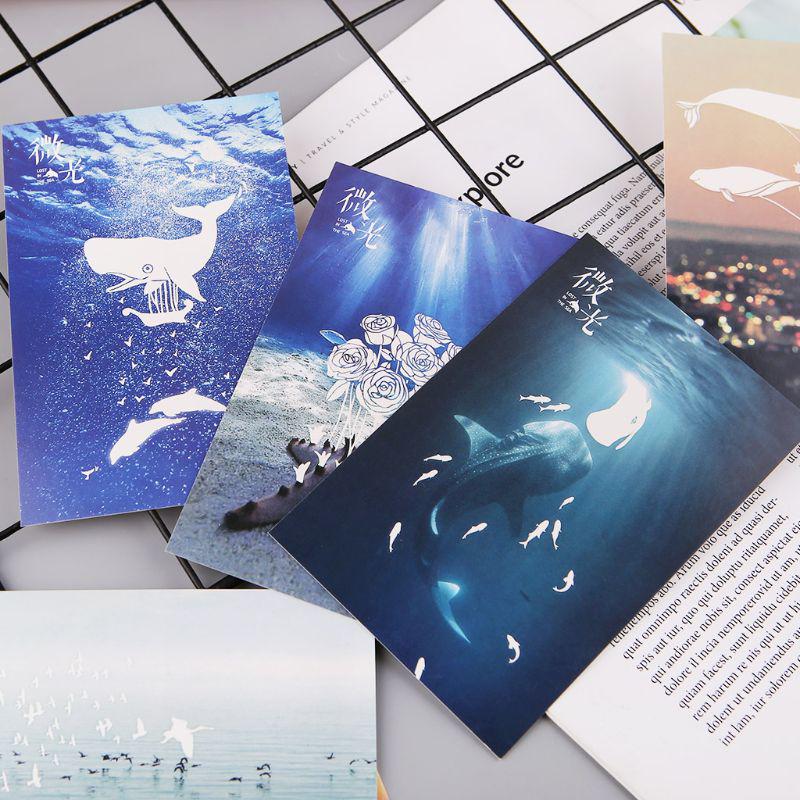 30pcs Vintage Luminous Postcard Glow In The Dark Ocean Greeting Post Card Xmas Greeting Cards Gift