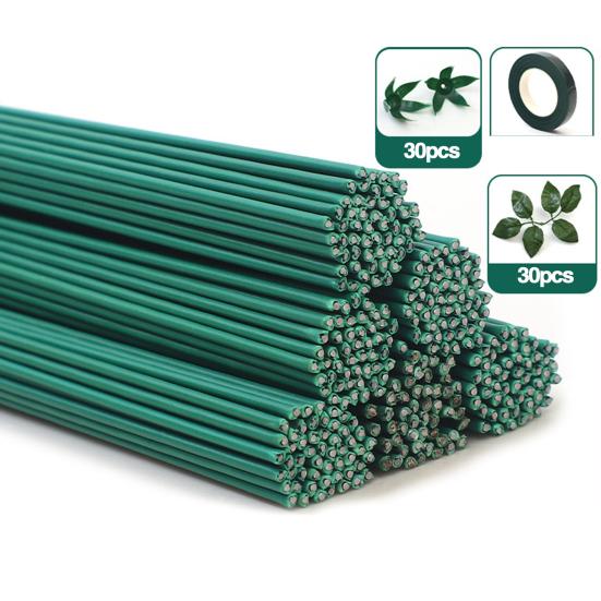 Стержни для роз ручной работы, упаковка стеблей букета, цветочные поделки, цветочные стержни из зеленой тонкой проволоки с комплектом материалов для цветочных ветвей