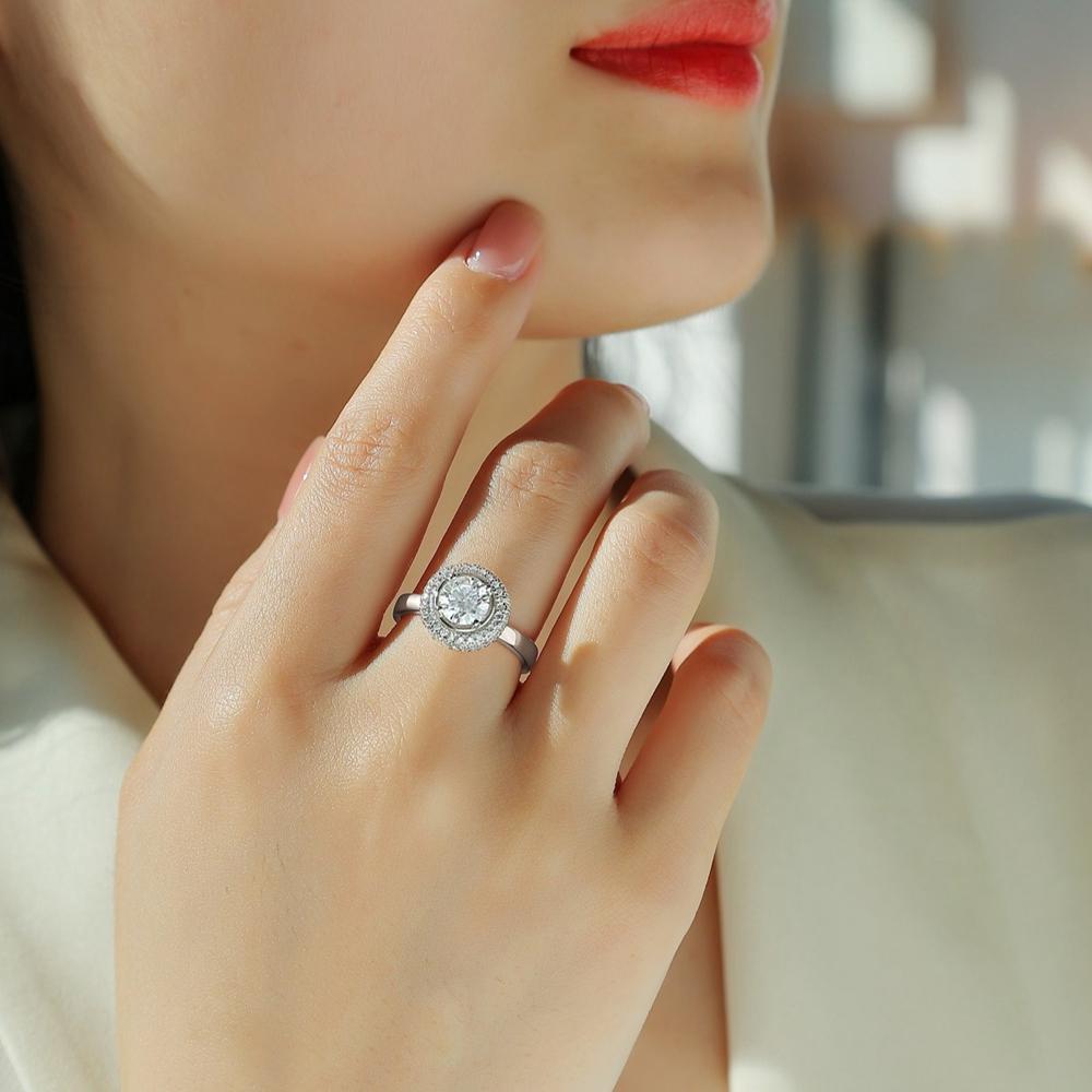 Vinregem 100% стерлингового серебра 925 пробы, круглой огранки, 1CT 3EX VVS1 D, цвет, настоящий муассанит, бриллиантовое кольцо для женщин, свадебные, помолвочные, ювелирные изделия, подарки