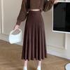 Knitted Hip Wrap Skirt for Women's Autumn and Winter New Mid Length High Waisted Slimming Versatile A-line Pleated Skirt