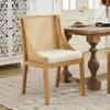 Rattan Dining Chairs, Solid Wood Frame with Decorative Armrests, Linen Upholstered Seat, Natural Finish, Beige, Single Pack,DE1893BG