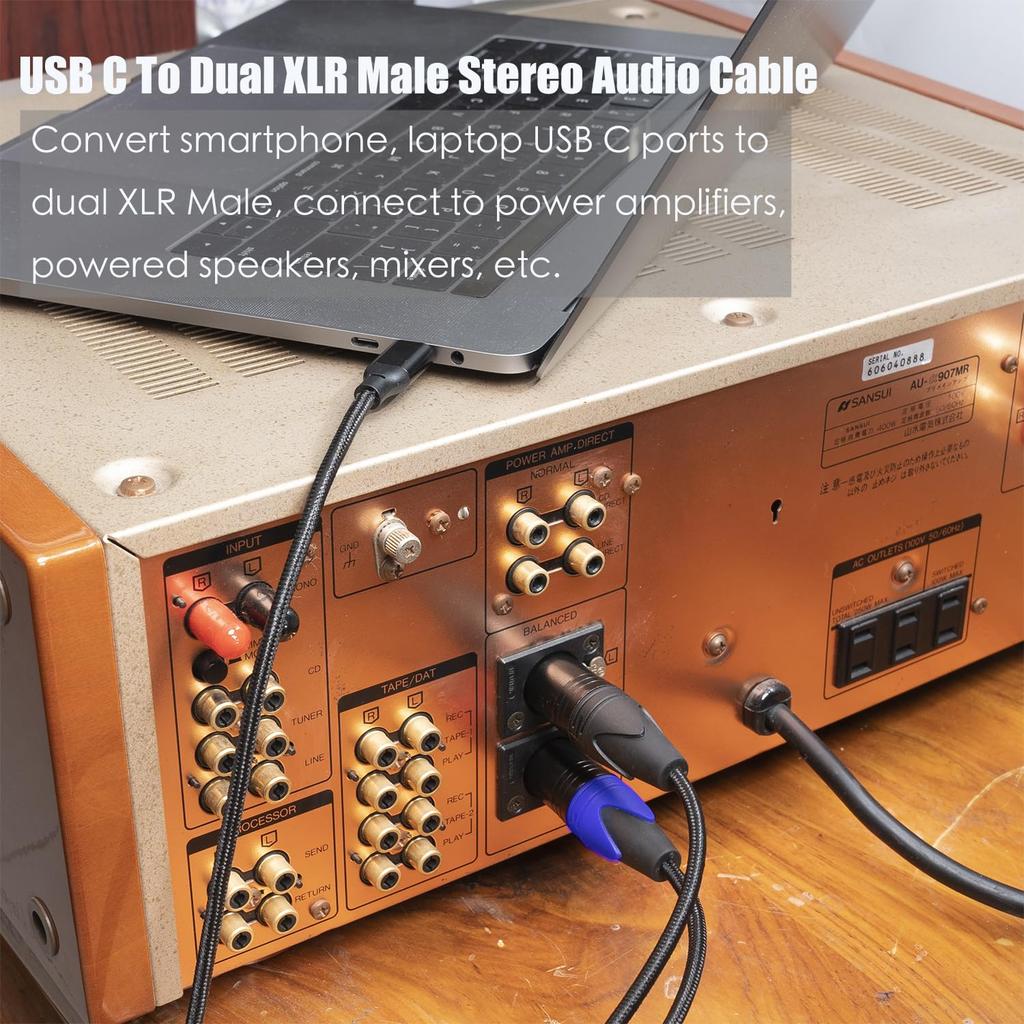 SZLliyxs USB C To Dual XLR Male Audio USB C To 2 XLR Male Stereo Power Amplifier Mobile Phone USB C Connect Active Power Amplifier Audio 3.3ft Cable,