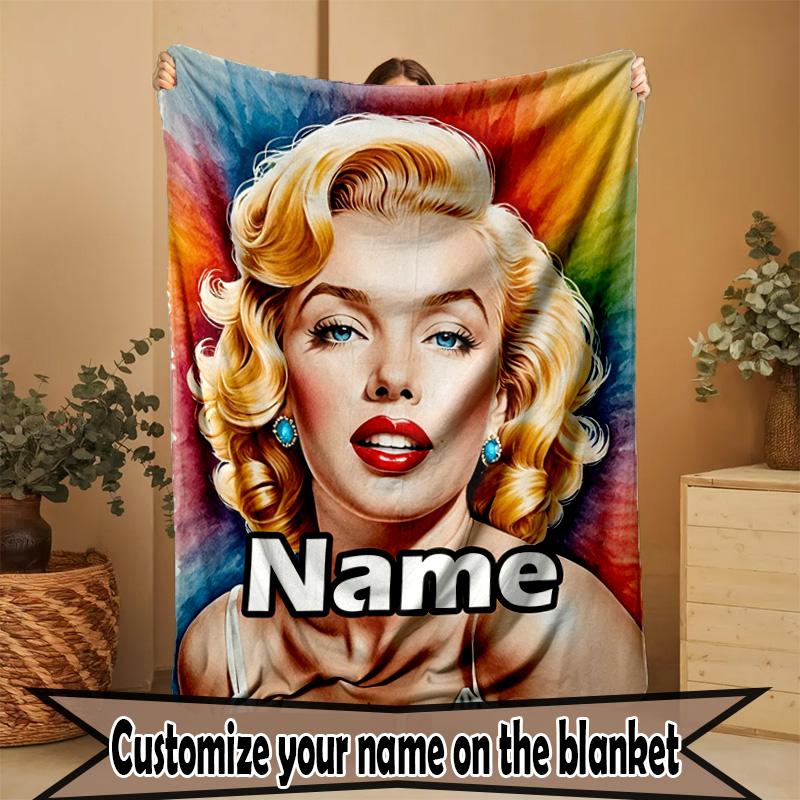 Custom Name Personalized Marilyn Monroe Print Blanket, Home Decor, Bedroom, Sofa, Camping, Couch, Gifts for Birthday ChristmasEnthusiasts