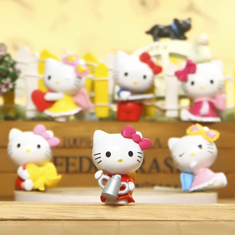 6pcs Hello Kitty Angel Bow Series Mini Model Ornament Set For Desk Decor And Gift Souvenirs