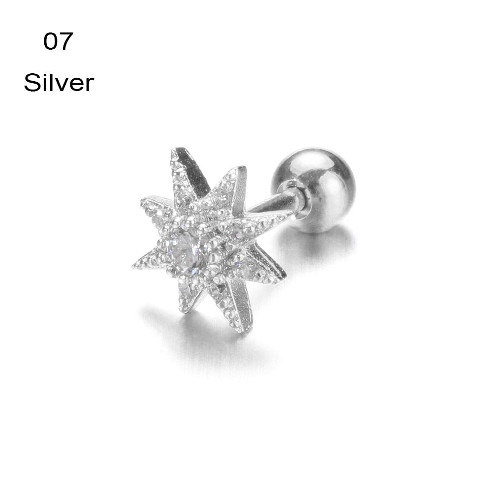 Серьги-гвоздики для пирсинга ушей Moon Heart Cartilage Helix Tragus Silver Gold Color CZ Украшения для тела