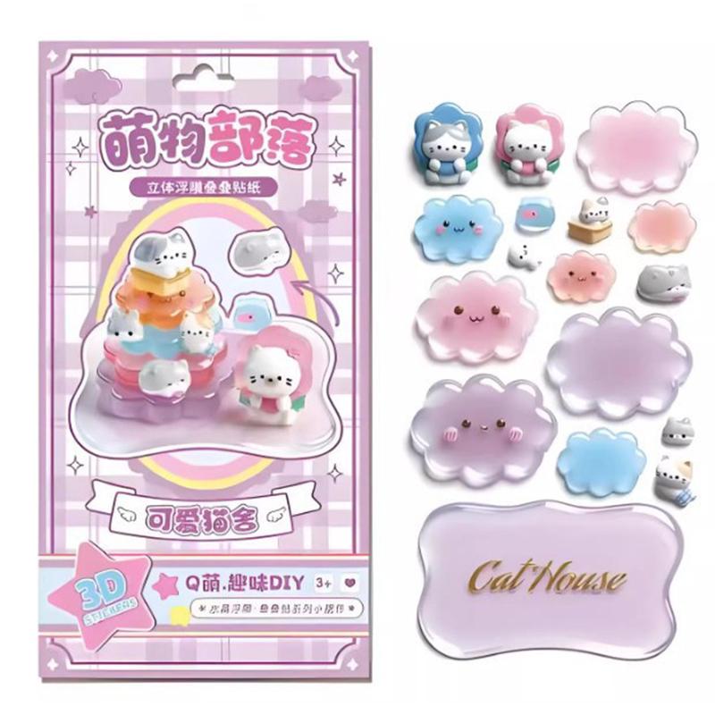 Crystal Embossed 3d Stickers Cute Anime Cartoon Creative Kids Stackable Stickers Diy Journal Stickers Animal Stickers Gifts