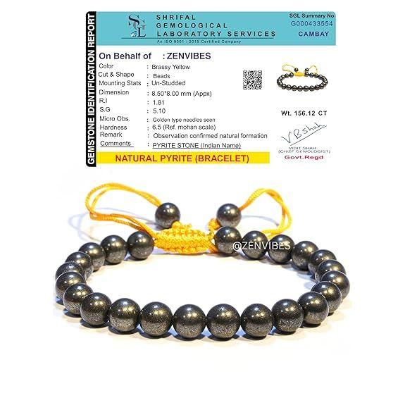 Браслет из пирита Zenvibes | Сертификат подлинности (необработанный) | Привлекает деньги и повышает уверенность в себе |