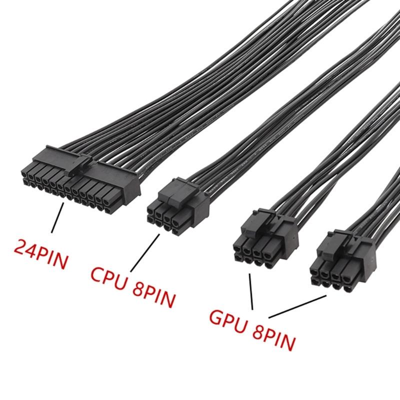 Комплект удлинительных кабелей питания для материнской платы 24Pin, GPU 8Pin, PCIE 6+2Pin, CPU 8Pin, 18AWG, шнур питания, держатель-гребенка