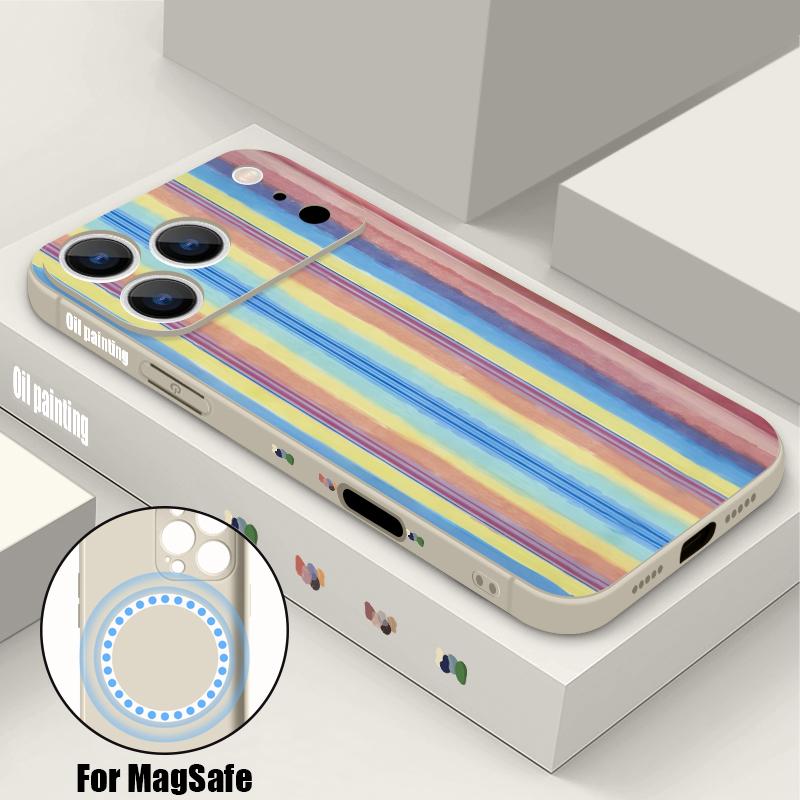 Магнитный чехол для Magsafe для iPhone 17 Pro Max, Радужная полоска, Мягкий силиконовый чехол-задняя крышка для iPhone 16 15 14 13 Pro Max 16e 17e