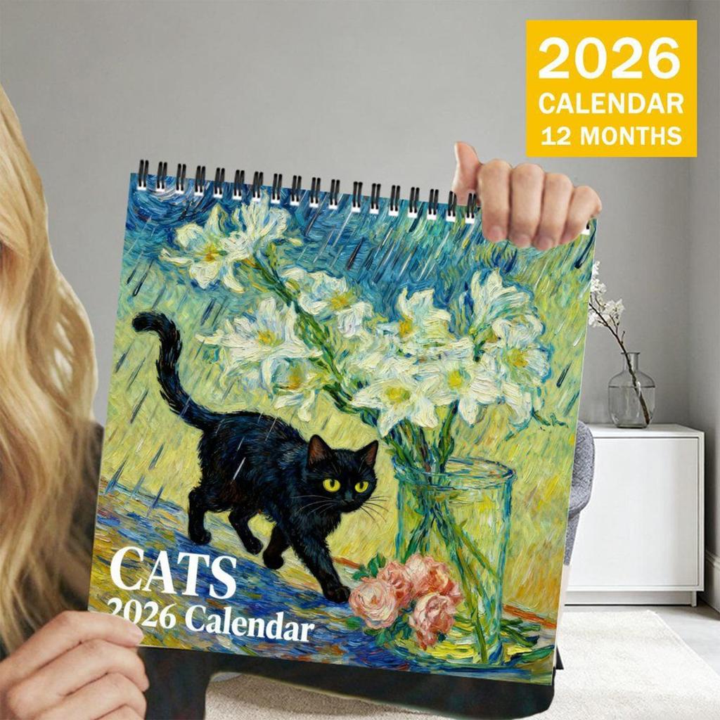Large Grid 2026 Cat Calendar, with Marked Holidays, Cute Wall Planner for Home Office, Purrfect Gift for Cat Owners