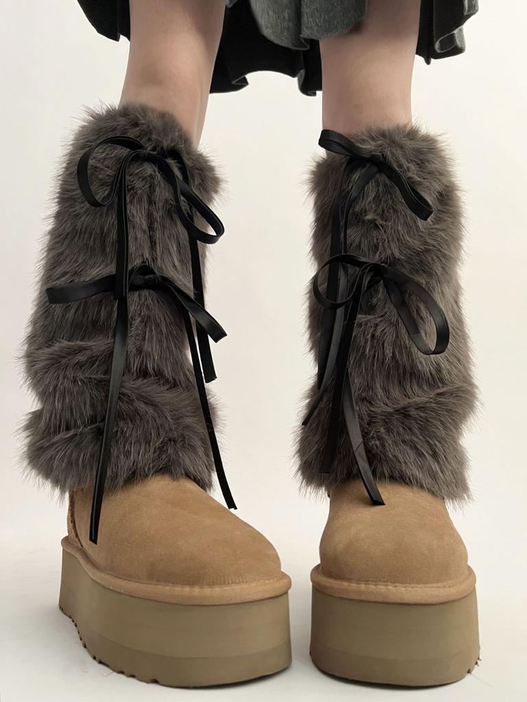 Bow Knot Leg Warmers Thickened Imitation Rabbit Fur Women Leggings Boots Cover Lolita Punk Harajuku Party Accessories