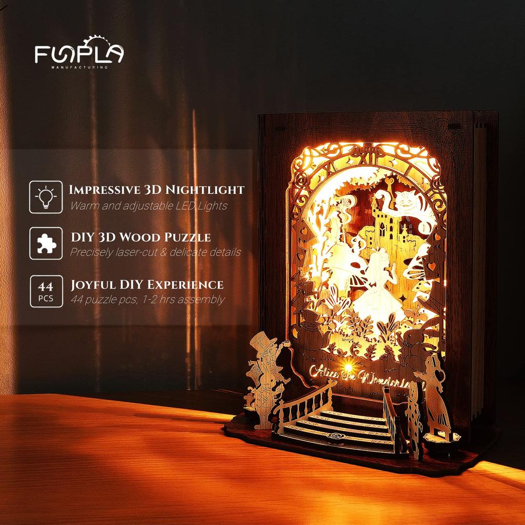 FUNPOLA Алиса в стране чудес 3D головоломка 3D головоломка ночник сказка книга свет DIY светодиодный диммируемый книжный светильник деревянный пазл ручной работы украшение дома лампа