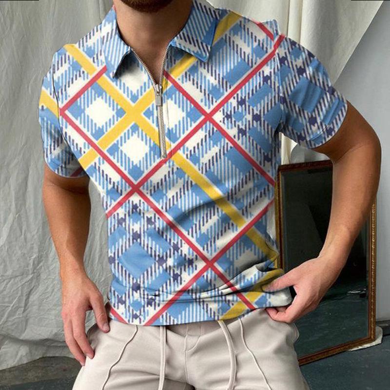 Мужская повседневная рубашка поло с 3D цифровой печатью, мужская повседневная спортивная рубашка поло на молнии, S-5XL.