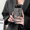 For ZFlip7 Camellia for Samsung Foldable Screen Flip Phone Case ZFlip3 Diamond Ring Black and White Grid