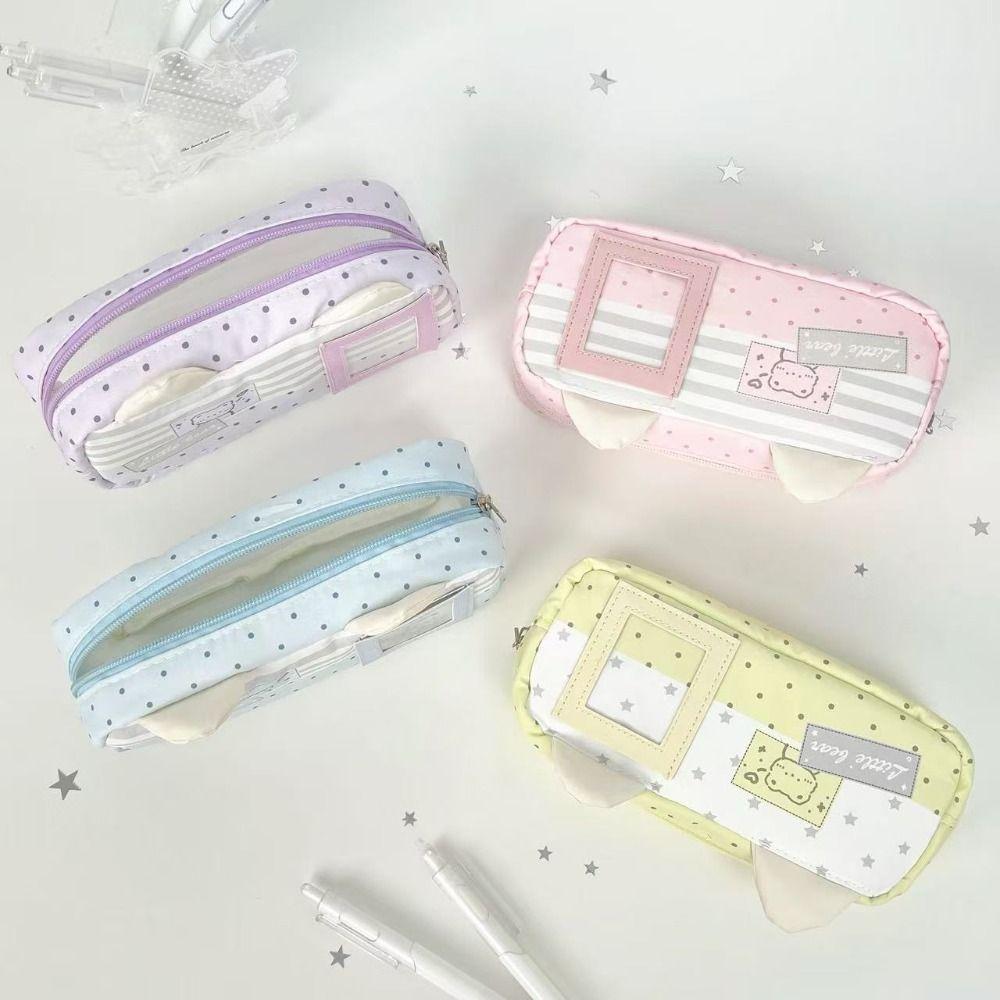 Large Capacity Pen Bag Polka Dot Bear Print Stationery Bag Kawaii Stationery Organizer  Students