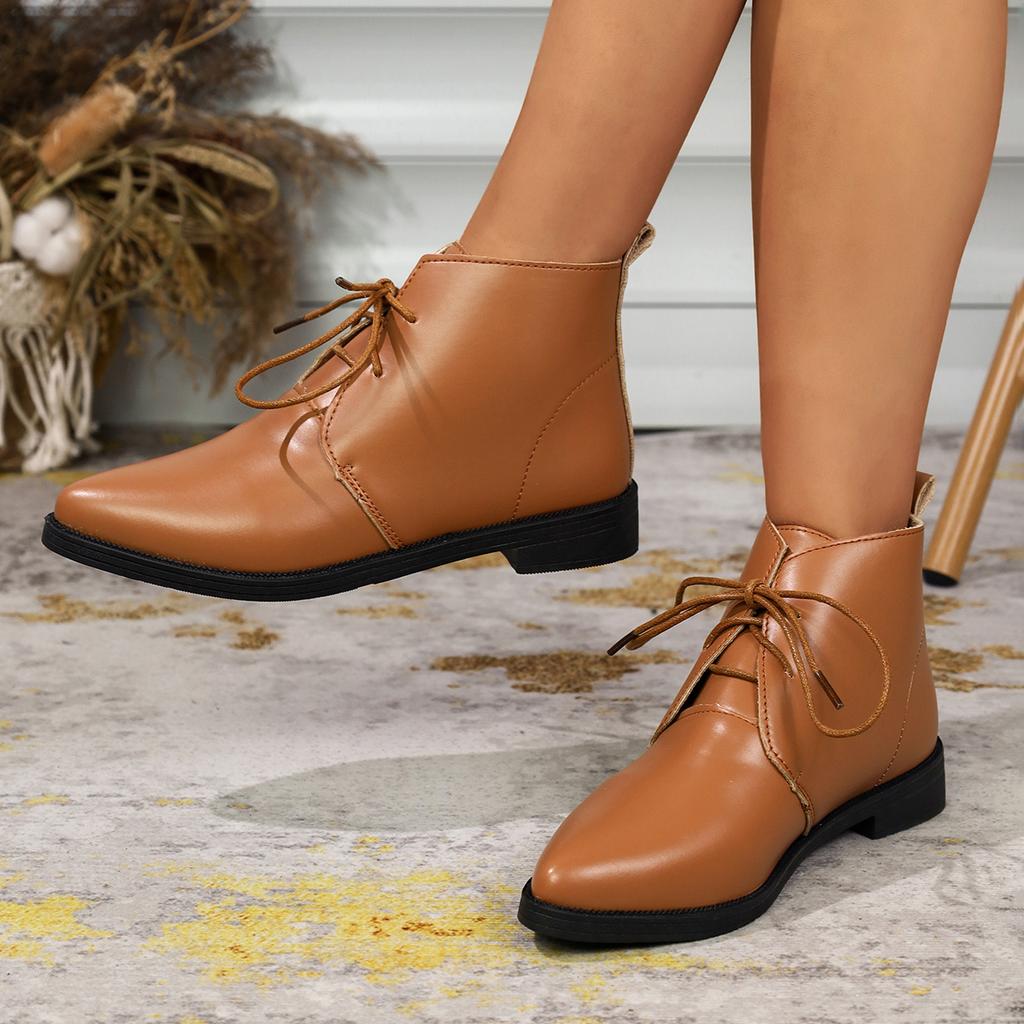 Осень и Зима Новые Остроносые Удобные Повседневные Рабочие Ботинки Модные и Сексуальные Большого Размера На Шнуровке Короткие Ботинки для Женщин