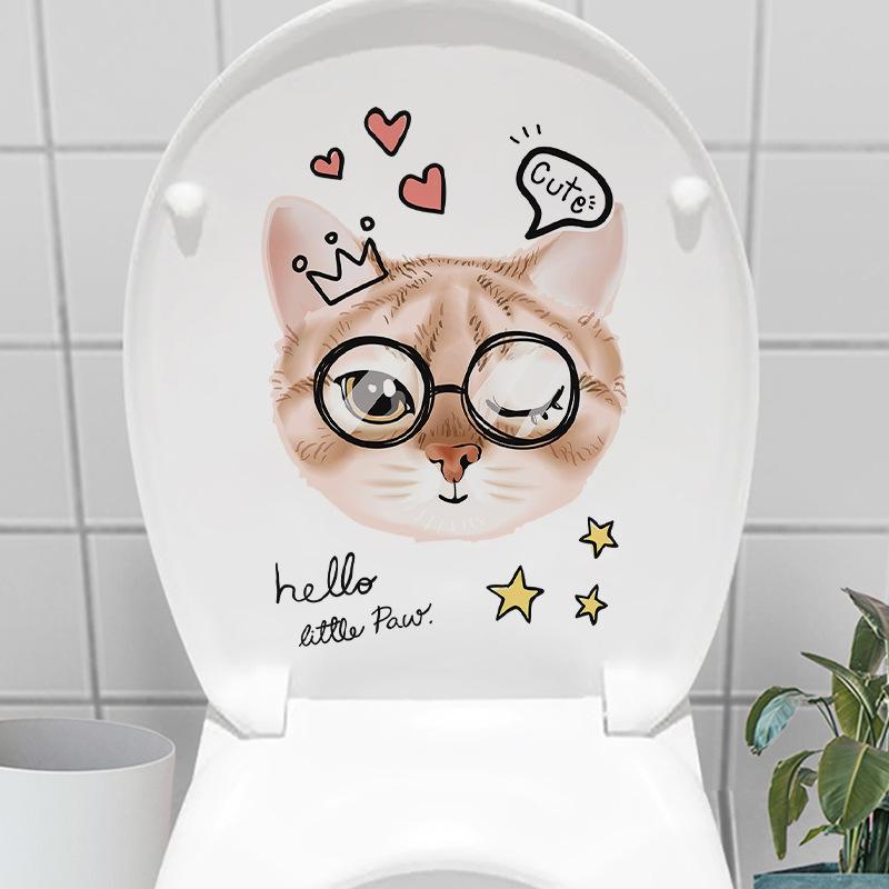Симпатичные наклейки на туалет с изображением бабочки и любопытного кота, самоклеящиеся водонепроницаемые настенные наклейки, наклейки для ванной комнаты ADM