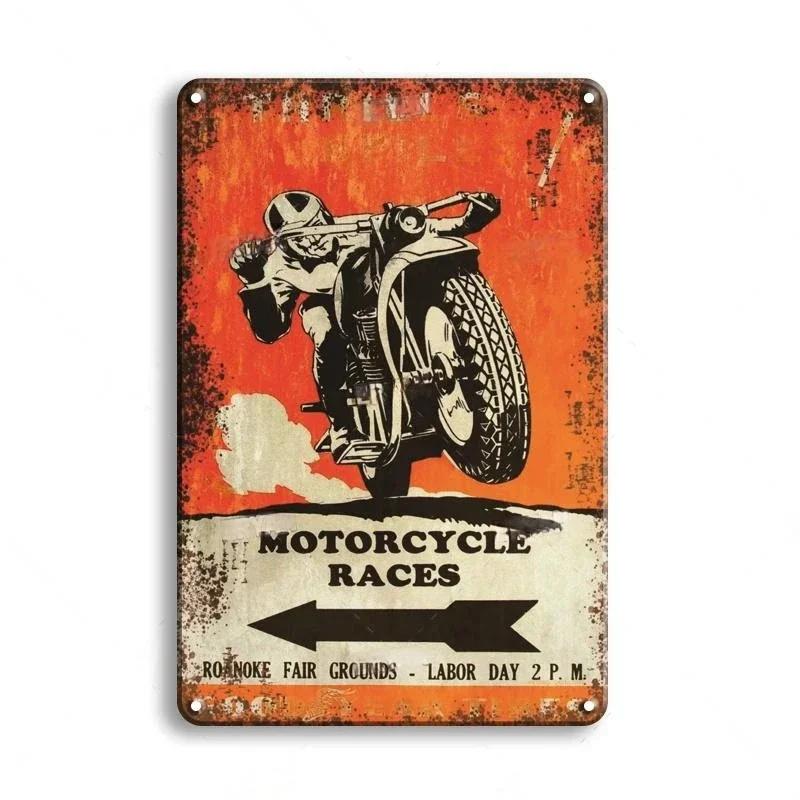 Винтажный мотоцикл Декоративная металлическая пластина Постер Ржавая потертая жестяная вывеска Декор для стен гаража бара Поделки Табличка Жестяные вывески