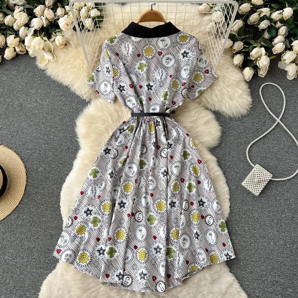 Женское платье-рубашка с коротким рукавом с лацканами, летняя мода, элегантный винтажный принт, брендовые дизайнерские платья для подиума, вечерние платья