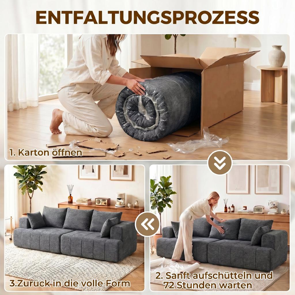 3 Seater Sofa Cloud Sofa Made Of Chenille With Thick Spring Core Cushioning Wide And Deep Seat Wide Armrests Cushions