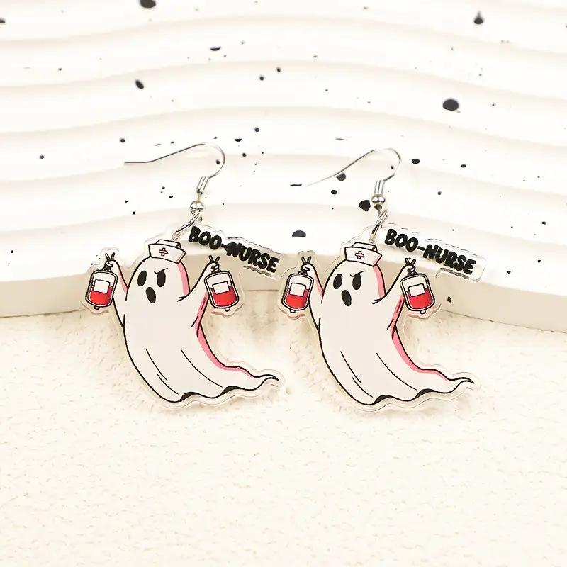 European and American cross-border explosion Halloween funny ghost earrings flat acrylic nurse's day syringe ghost earrings