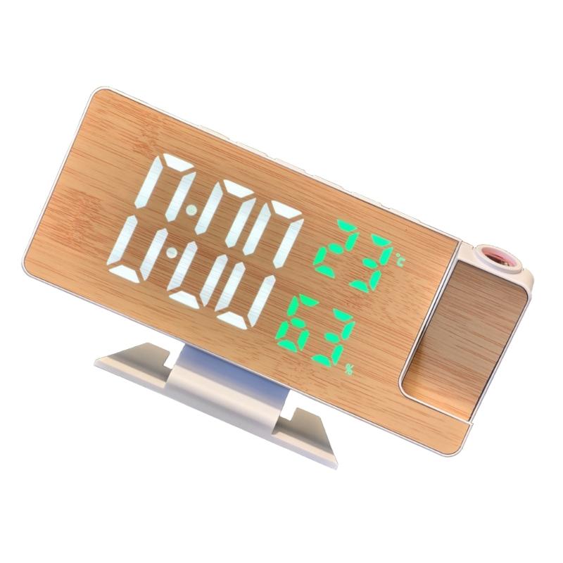 Модные Светодиодные Прикроватные Часы-Будильник с Деревянным Узором, с Проекцией Времени, Отображением Температуры и Влажности, Регулировкой Яркости Y5GB