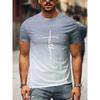 Men's Casual T Shirt Splicing Color Novelty Faith 3D Cross Symbol Printing Retro Summer Daily Top Shirt