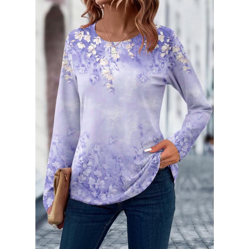 Autumn Women's T Shirt 3D Print Floral Leaf Design Long Sleeve Daily Weekend Fashion Round Neck Clothing Top