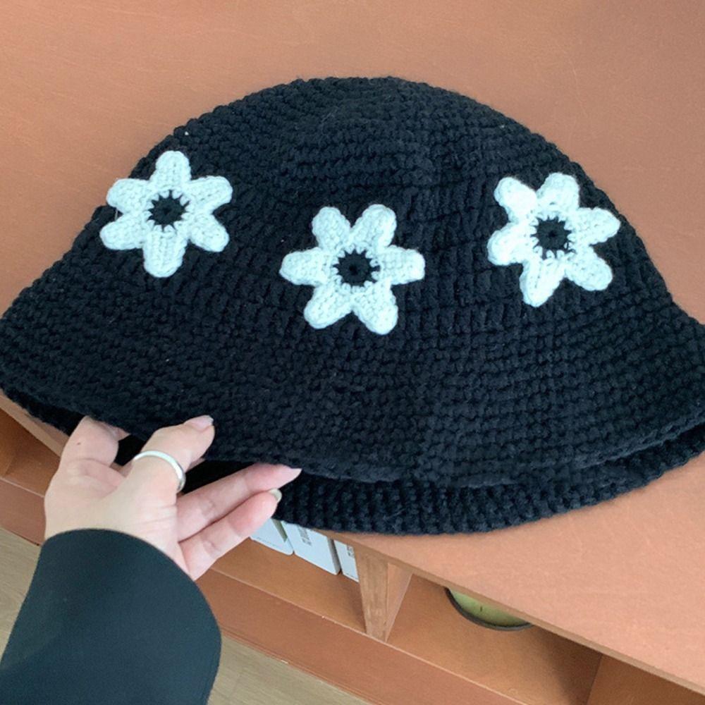 Sweet Crochet Flower Knitted Hat Handmade Women's Fisherman Hat Beanies Hat Apparel Accessories