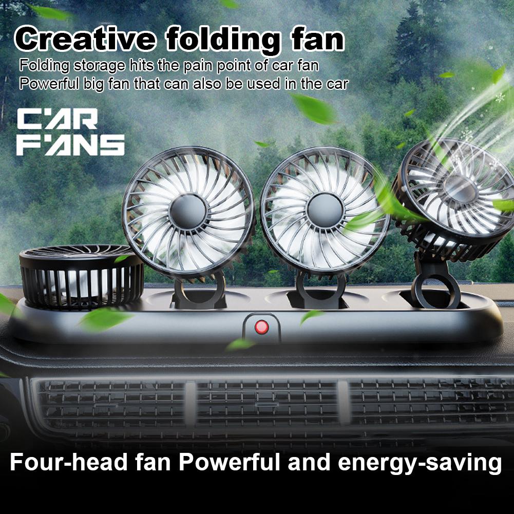 Portable 4-Head Car Cooling Fan 360 Degree Rotatable Cooling Air Fan Automobile Vehicle Fan for Dashboard SUV RV Truck Sedan