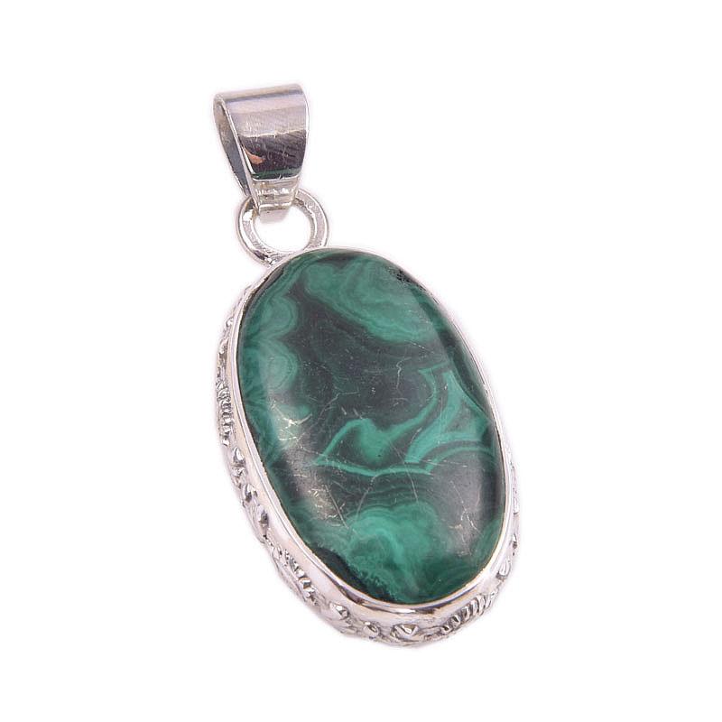 Подвеска из чистого серебра 925 пробы с натуральным малахитом ручной работы 1,5 дюйма c1p86