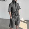 Two Piece Sets Men Short Sleeve Striped Hooded Shirts Shorts Outfits