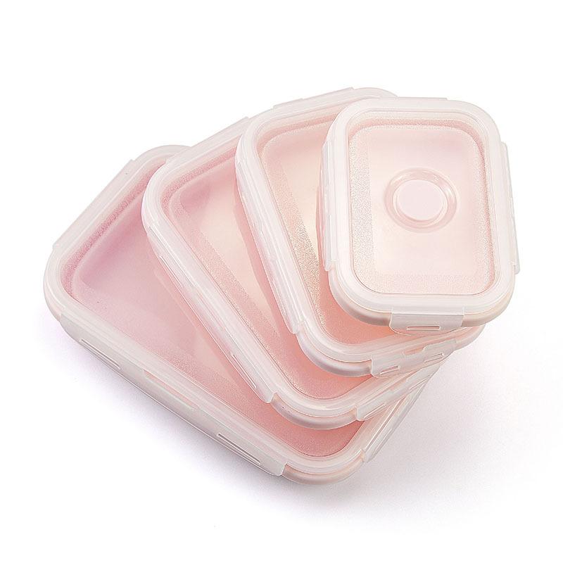 Food-grade silicone foldable microwave lunch box, portable outdoor lunch box, refrigerator sealed storage box