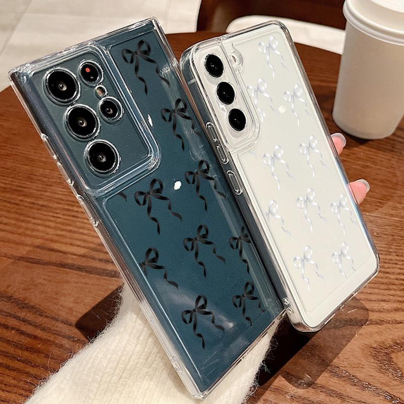 Милый Розовый Бант Мягкий Чехол Для Samsung Galaxy S25 S24 S23 S22 Ultra Plus S24 FE A15 A14 A55 A54 A36 A26 A16 A52 A35 5G Прозрачный Чехол