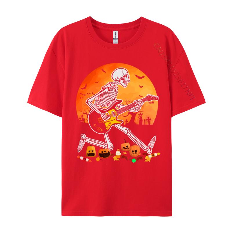 Скелет Играет на Бас-гитаре Футболка на Хэллоуин Обычная Осень Ретро Смешная Чистый Хлопок Camisa Мужские Футболки Смешная Одежда