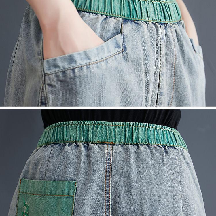 WTEMPO Женские джинсы с эластичной резинкой на талии и рваными отверстиями, свободные джинсы больших размеров, тонкие укороченные брюки