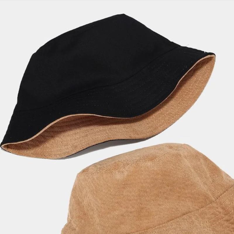 Solid Color Fashion Double-sided Four Seasons Fisherman Hat Solid Fisherman Hat Corduroy Sun Hat Reversible Foldable Hats