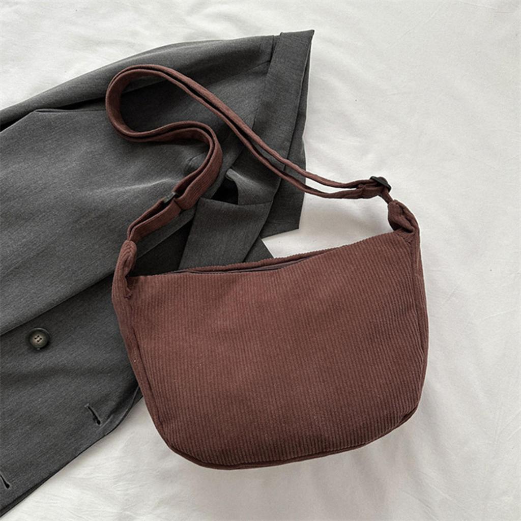 Corduroy Shoulder Bag Minimalist Crossbody Bag Women's Handbags Fashion Fabric Underarm Pouch Solid Color Zipper Female Handbag