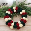 Cozy Winter Holiday Ornament Christmas Pom Wreath for Front Door, Red Green White Velvet Premium Festive Room Decoration Flocking Hanging Party,