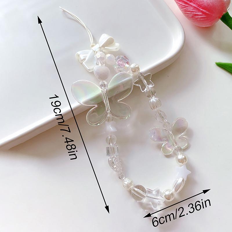 Прозрачная бабочка, искусственный жемчуг, бант в форме сердца, бисерный шнурок на запястье, цепочка для мобильного телефона, шнурок для мобильного телефона